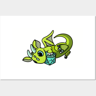 Flying Cute Green and Blue Dice Goblin Dragon Baby Posters and Art